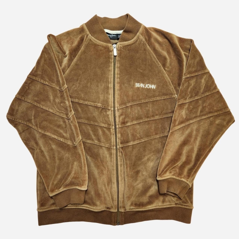 Sean‎ John Velour Zip Jacket Brown L (16/18) Y2K Streetwear Hip Hop Track Jacket